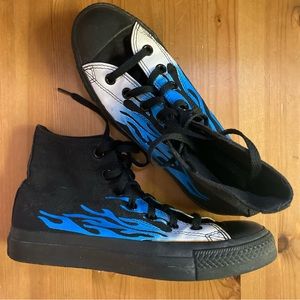 Blue and white flame converse sneakers
